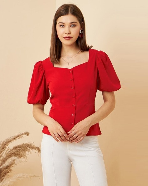 Womens red discount puff sleeve top