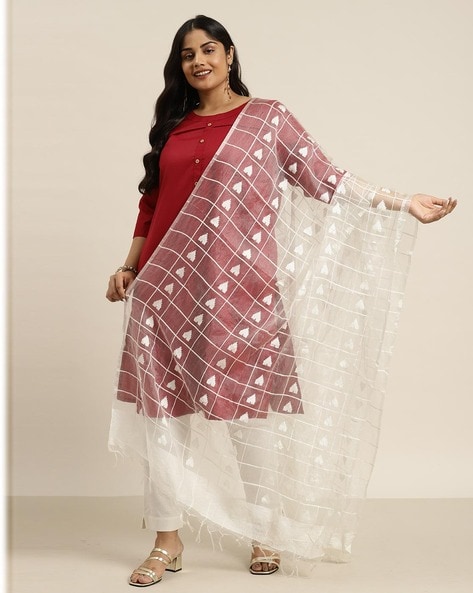 Women Lace Dupatta with Tassels Price in India