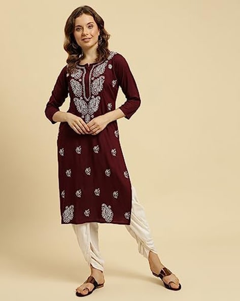 Buy Wine Kurtis Tunics for Women by QAZMI Online Ajio