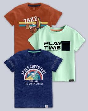 codez Boys Pack of 3 Regular Fit Typographic Print Crew-Neck T-Shirts-picture-2