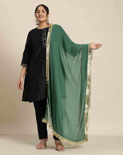 Women Chiffon Dupatta with Dyed Fringes Price in India