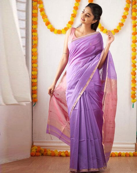 Buy Baise Gaba Samaa Floral Lavender Saree with Unstitched Blouse online