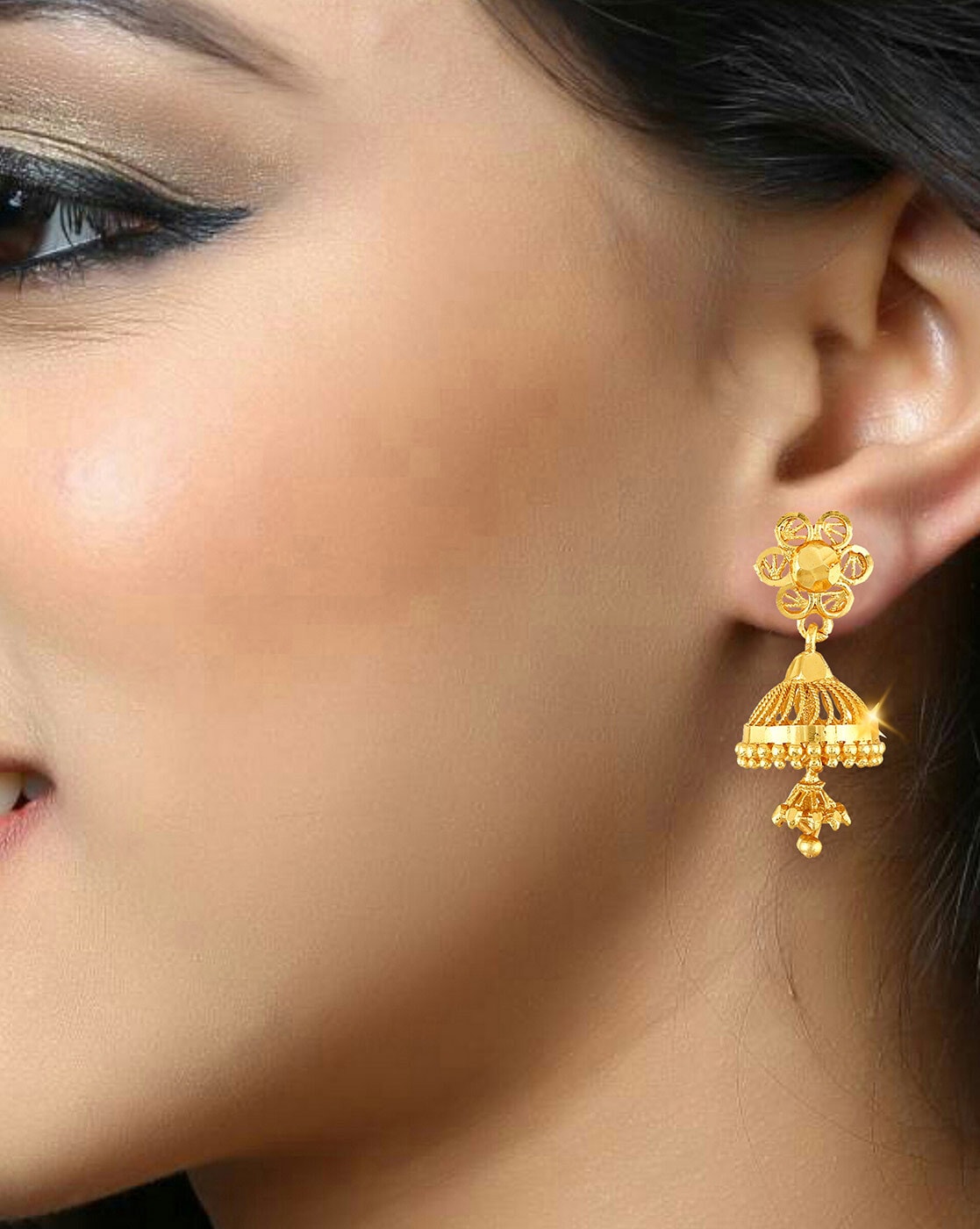 Gold Plated Jhumka Earrings | Jadau Tripple Jhumki ER 425