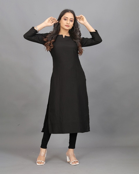 Indian Women Black High Quality Embroidery Straight Kurta Kurti Top Tunic  Dress | eBay