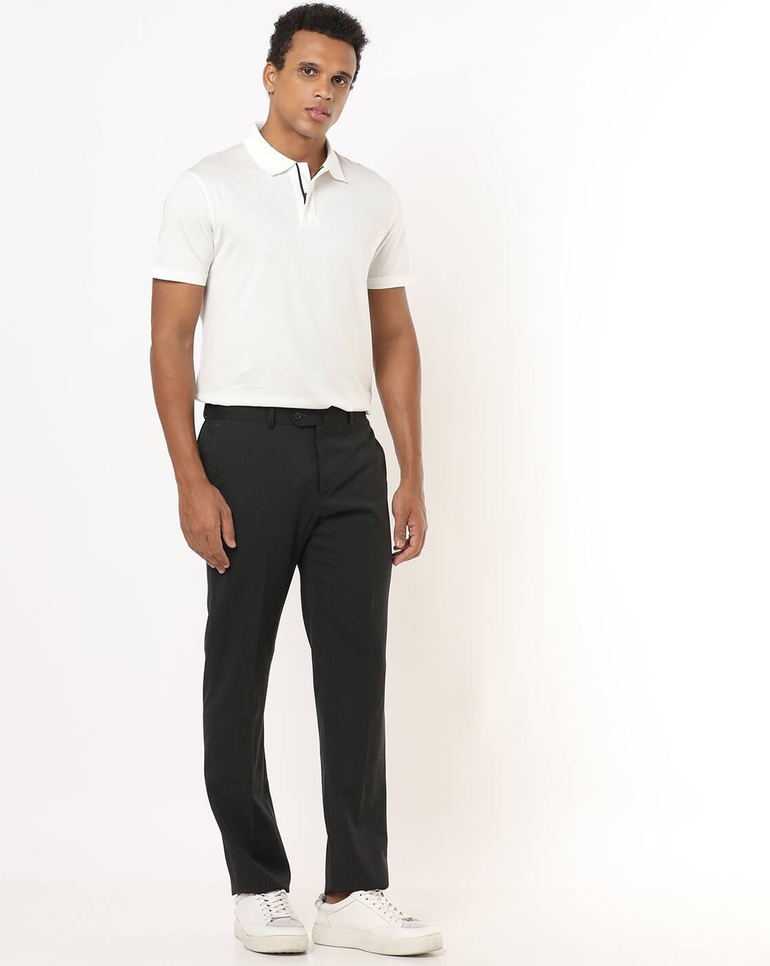 Buy EMPORIO ARMANI Regular Fit Wool Trousers | Grey Color Men