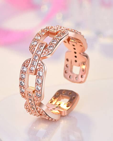 Jewels galaxy Women Rose Gold-Plated American Diamond-Studded Ring