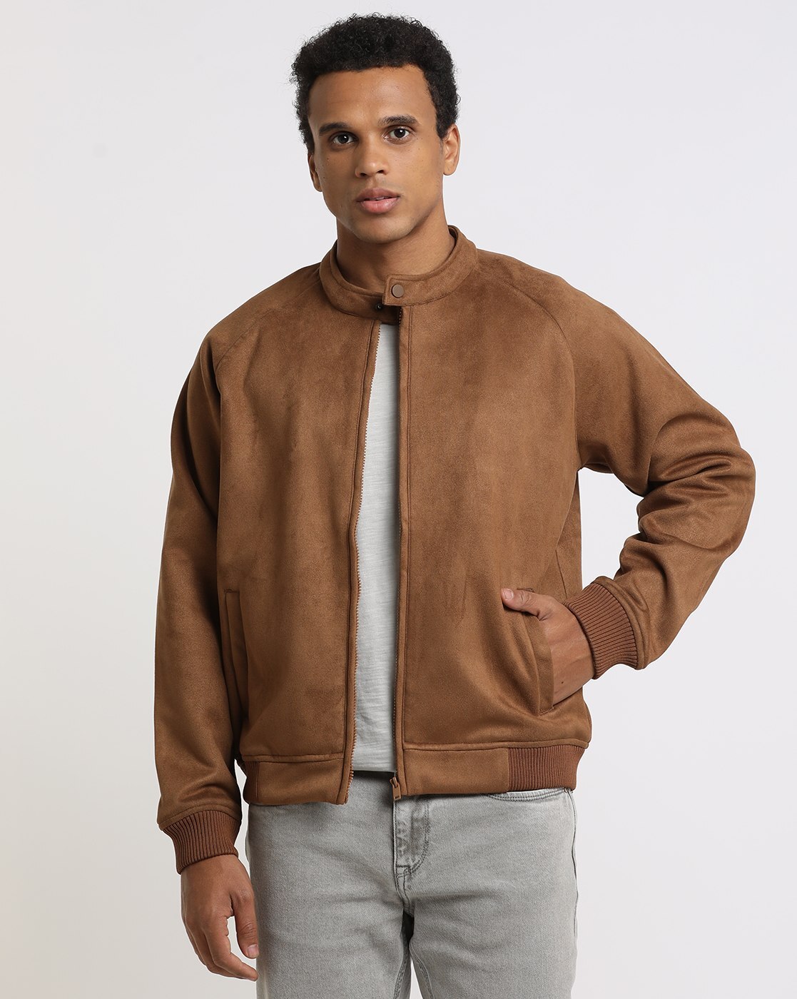 Leather Suede Bomber Beige – blueandcream