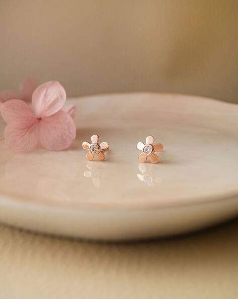 Mannash Women Sterling Silver Rose Gold-Plated Stud Earrings