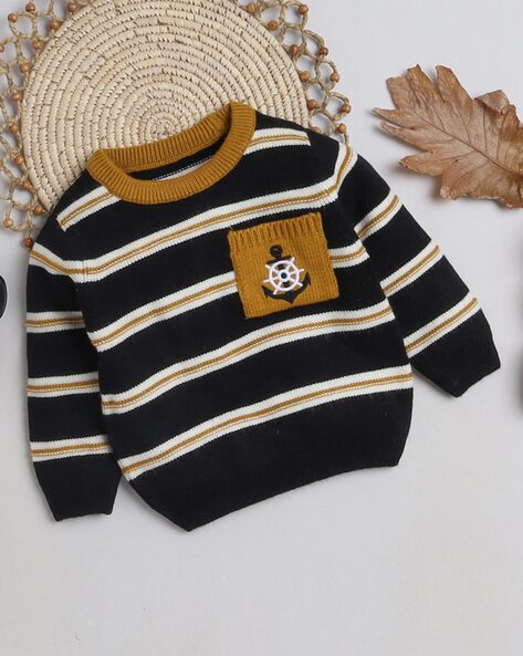 Yellow Apple Boy Striped Round-Neck Sweater