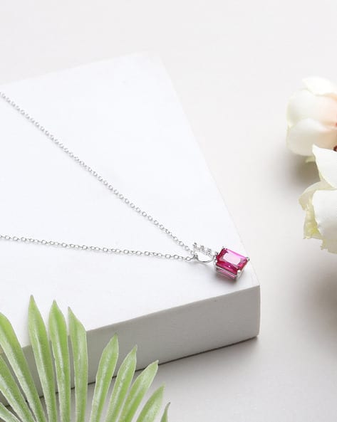 Women Sterling Silver Alicia Ruby Pendant with Chain