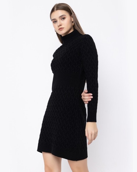 Cute Black Sweater Dress - Turtleneck Dress - Cold-Shoulder Dress - Lulus