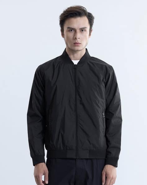 Men Zip-Front Bomber Jacket with Insert Pockets