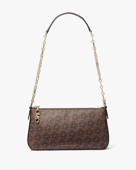 CHAIN LINK POCHETTE - LEATHER TOP HANDLE BAG in brown