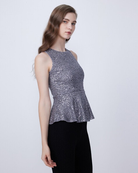 Silver peplum hot sale top