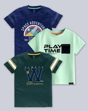 codez Boys Pack of 3 Regular Fit Typographic Print Crew-Neck T-Shirts-picture-14