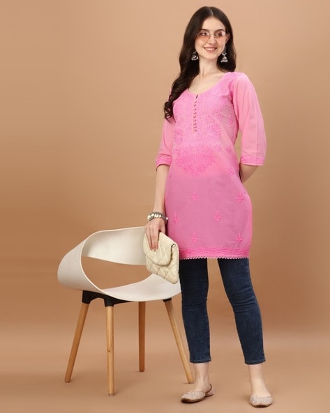 Pink printed Kurti | Pink Kurti design | Kurti | Kurti designs, Designer  kurtis online, Pink kurti