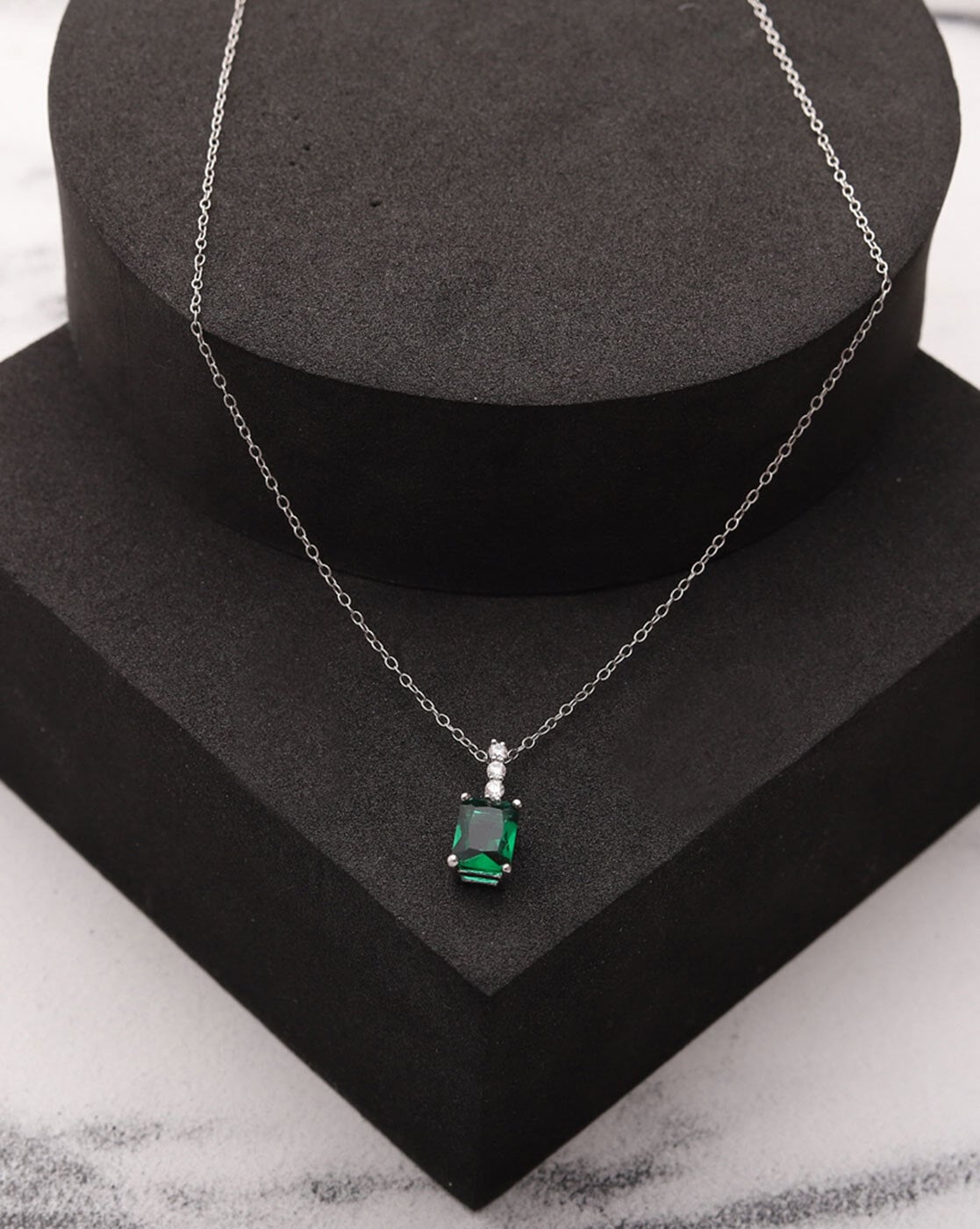 Emerald Flower Pendant With A 925 Silver Chain