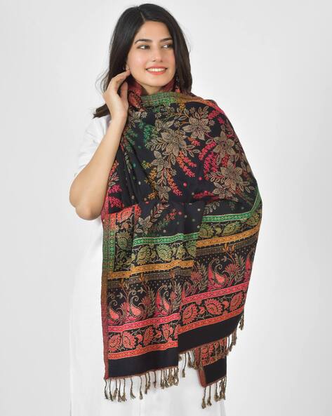 Women Floral Pattern Shawl with Tassels Price in India