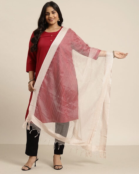 Women Silk Dupatta with Tassels Price in India