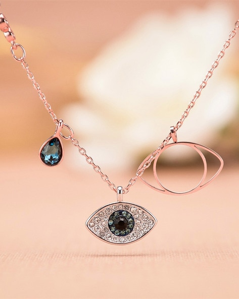 Swarovski Symbolic necklace, Moon, infinity, hand, evil eye and horseshoe,  Blue, Rose gold-tone plated by SWAROVSKI | Bramalea City Centre