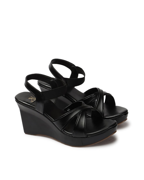 Women's Black Back Strap Wedges Heels Sandal