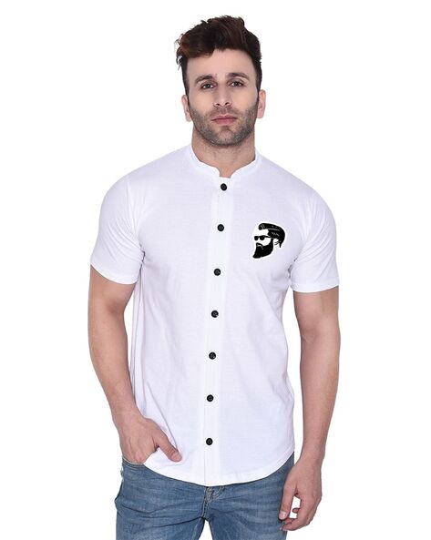 Buy White Mandarin Collar Half Sleeves Regular Fit Shirt for Men Online in  India