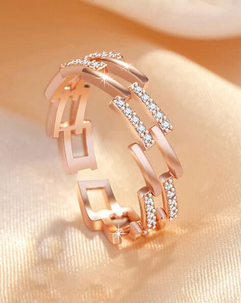 Women Rose Gold-Plated American Diamond-Studded Ring