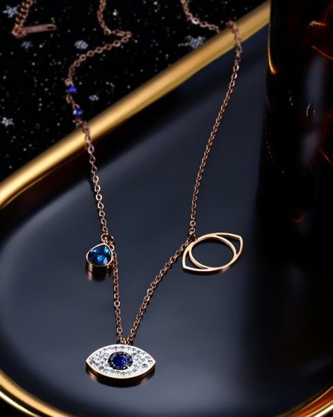 Shuttle Shape Evil Eye Pendant Necklace | Crea Jewels