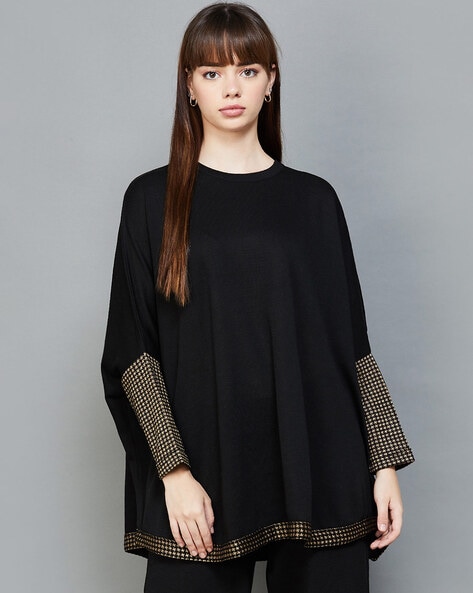 Buy Black Crepe Embellished Feather Notched Sleeve Top And Trouser Set For  Women by B'Infinite Online at Aza Fashions.