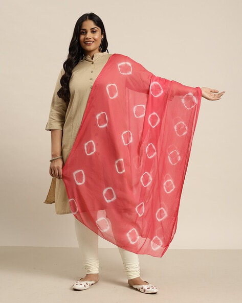 Women Tie & Dye Semi-Sheer Dupatta Price in India
