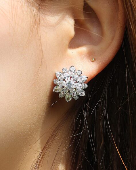 GIVA 925 Sterling Silver Silver-Toned Floral Studs Earrings - Absolutely  Desi