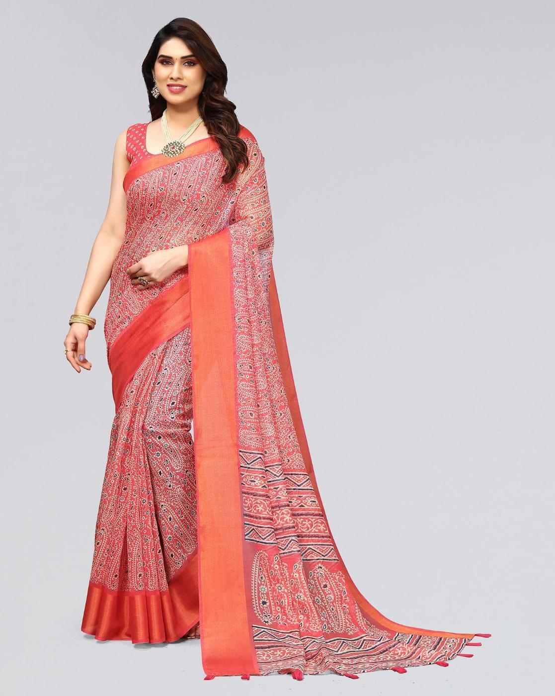 Pink saree with contrast border in silk - G3-WSA54178 | G3fashion.com