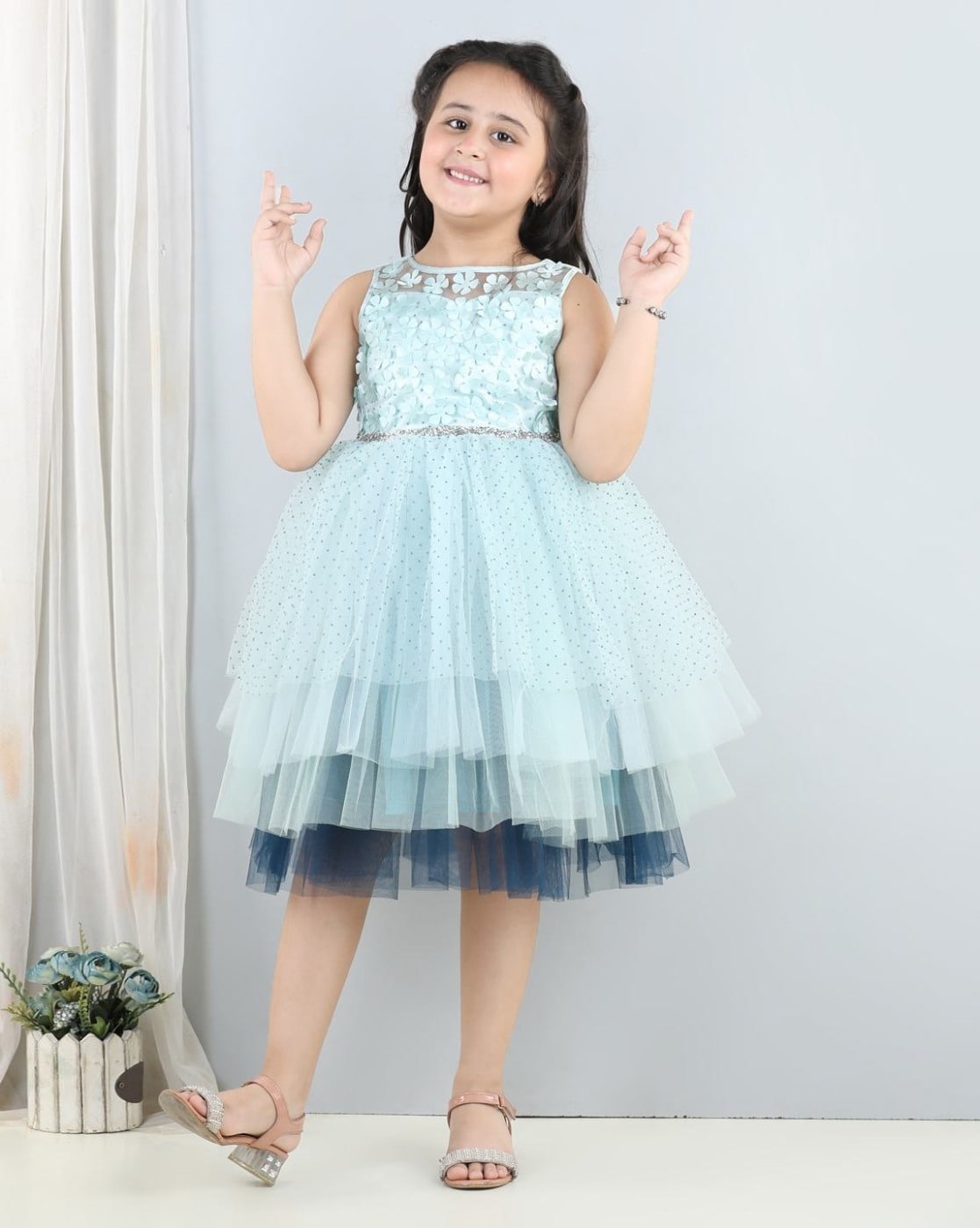 Seagreen Hilow Party Dress, Birthday party gowns for girls