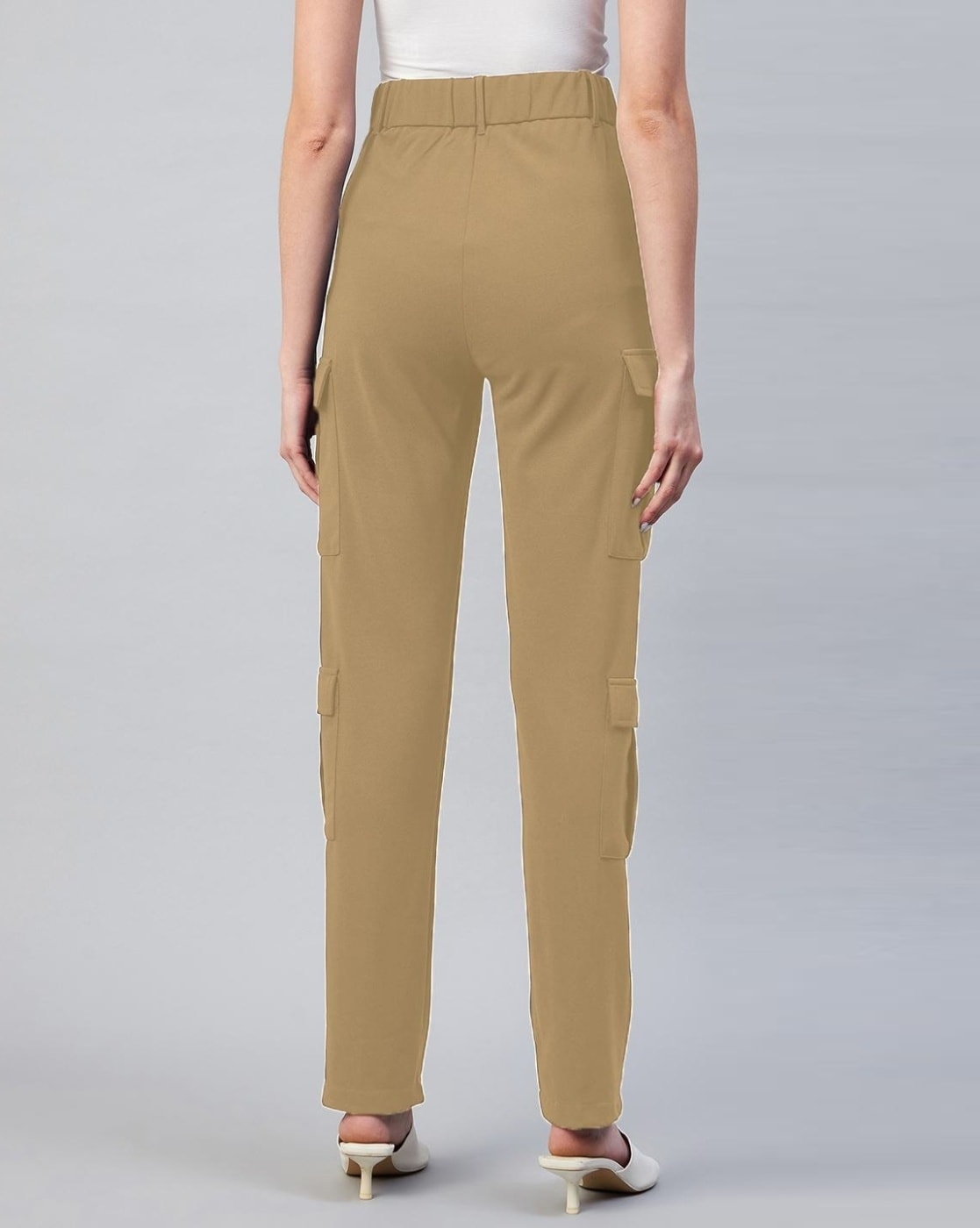 Elastic Solid Cargo Pants High Waist Cargo Pants Pockets - Temu