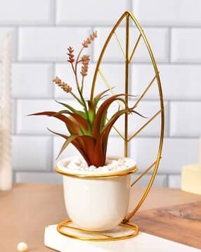 tayhaa Red and Green Artificial Plant with White and Gold Ceramic Pot-picture-27