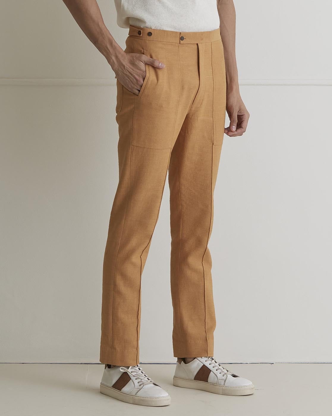 Buy Locomotive Men Brown Slim Fit Linen Trousers - Trousers for Men 144292  | Myntra