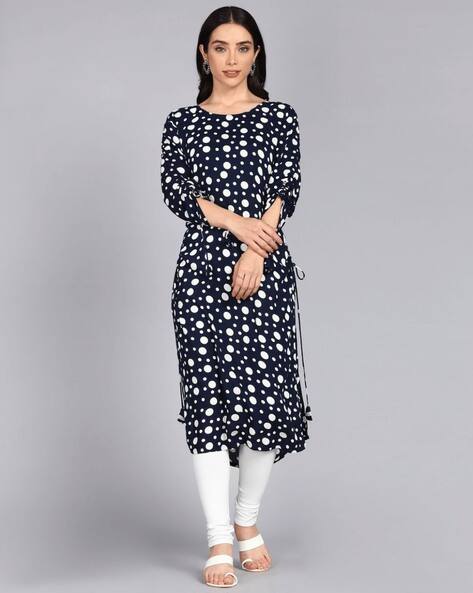 FTDIVA Women Polka-Dot Print Straight Kurta
