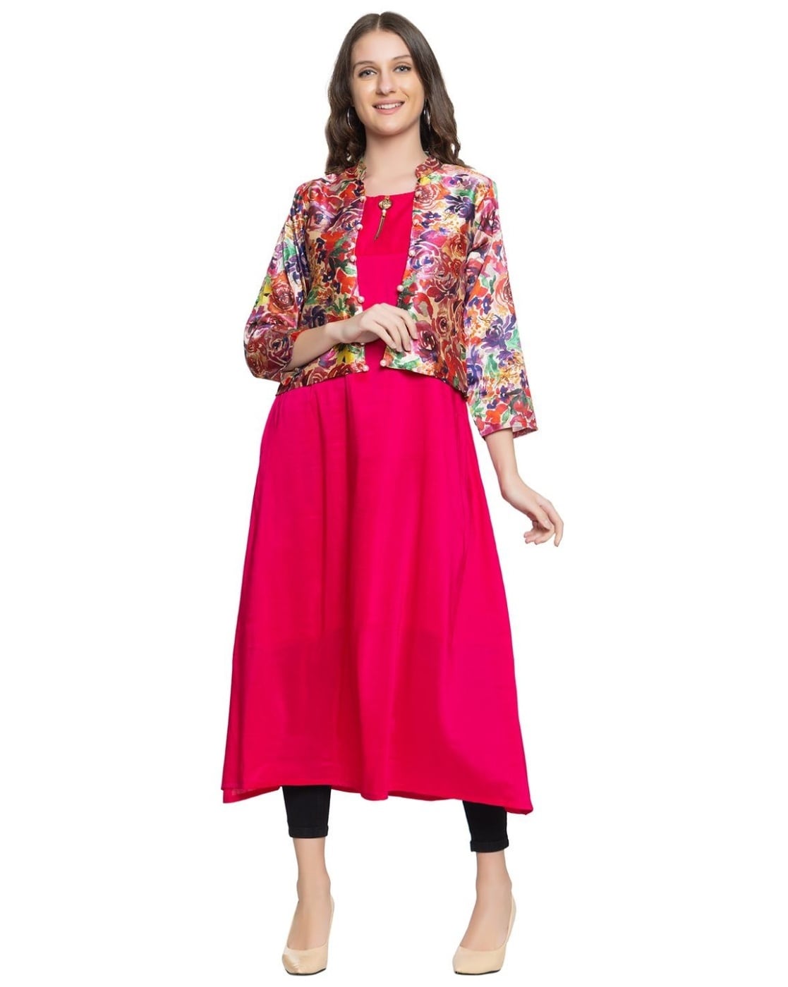 Urmul 'Pankhuri' Handblock printed and Embroidered jacket kurti. (3pc –  Okhaistore