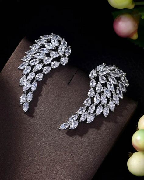 Buy MS Fashion India Double Silver Color Chandbali Modern Design Earrings  Online at Best Price | Distacart