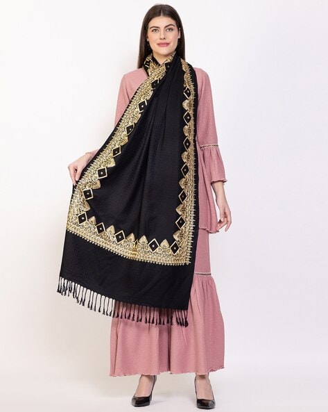 Women Embroidered Stole with Fringes Price in India