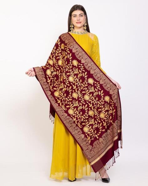 Women Embroidered Stole with Fringes Price in India