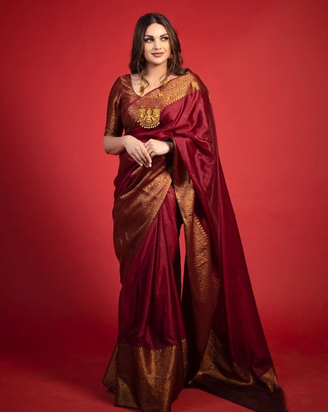 Maroon Soft Silk Saree for woman new collection below 1000rupees Block  Kasta Sari Ribbon Poly Crepe