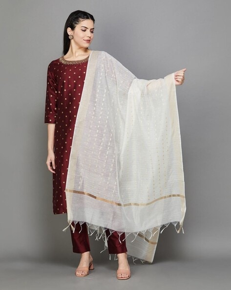 Women Embroidered Dupatta with Lace Border Price in India