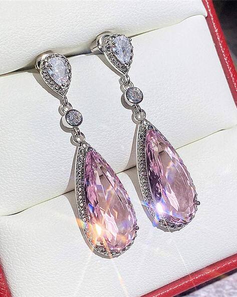 Jewels galaxy Women American Diamond-Studded Teardrop Ice Cut Drop Earrings