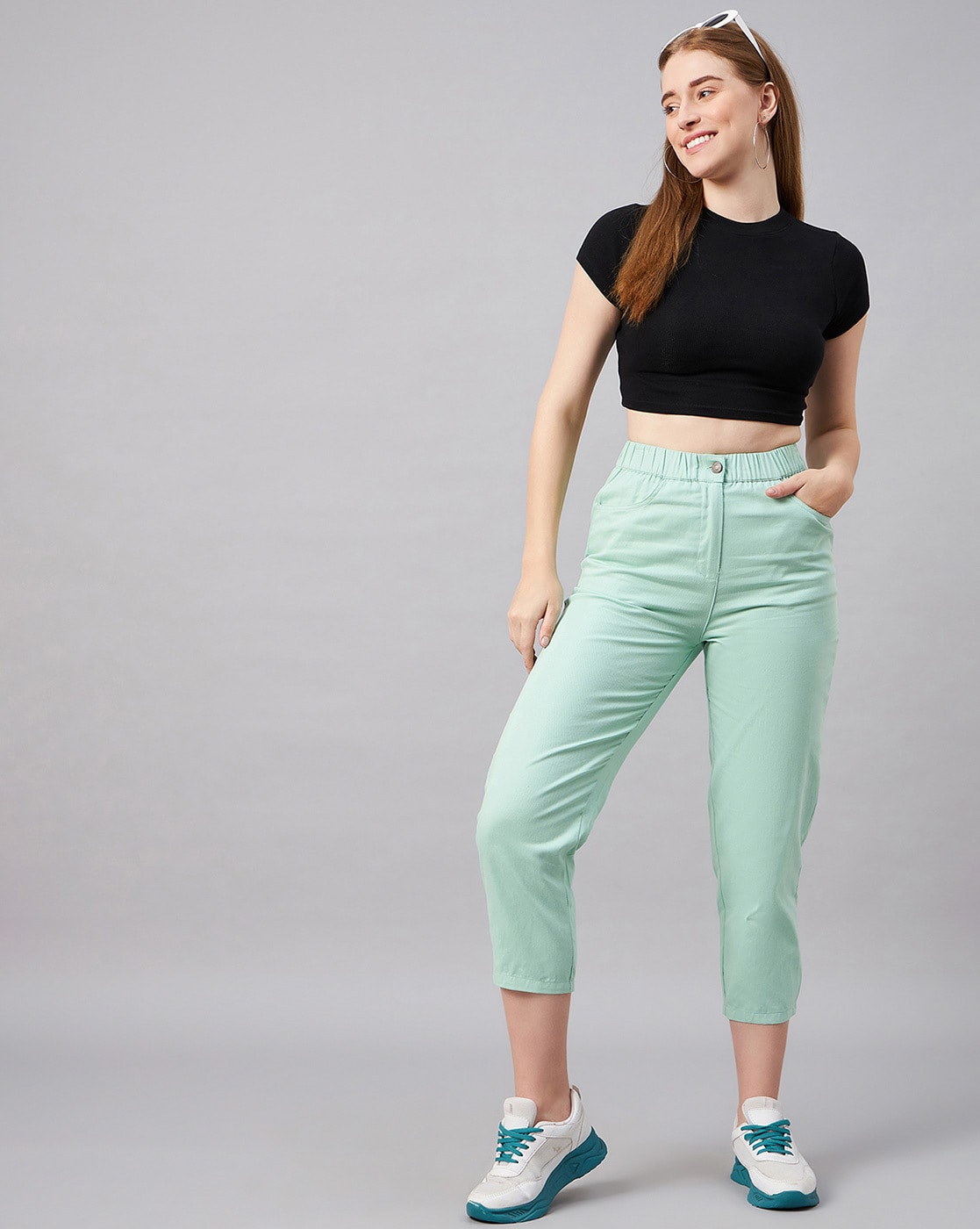 Buy Green Trousers & Pants for Women by ORCHID BLUES Online