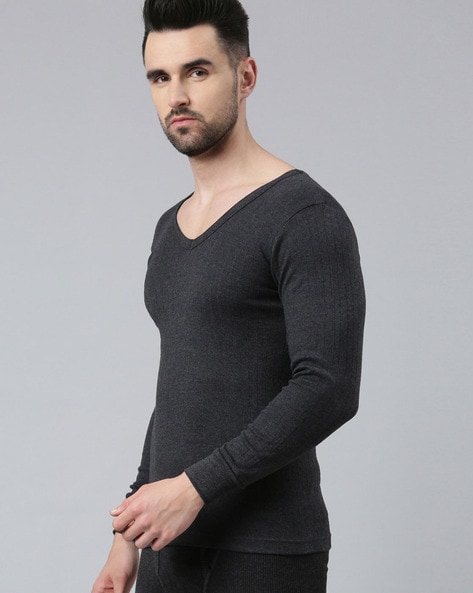 Men's v neck hot sale long sleeve thermal vest