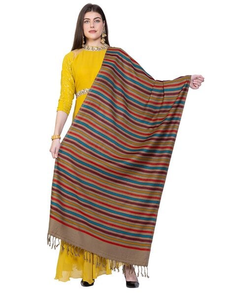 Women Striped Stole with Fringes Price in India