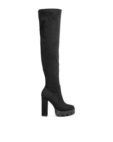 Mid thigh black on sale boots