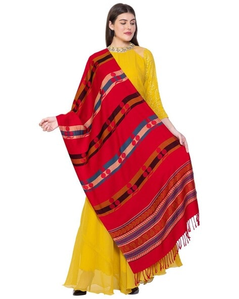 Women Woven Stole with Fringes Price in India