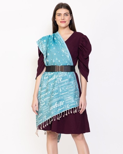 Women Typographic Print Stole with Fringes Price in India